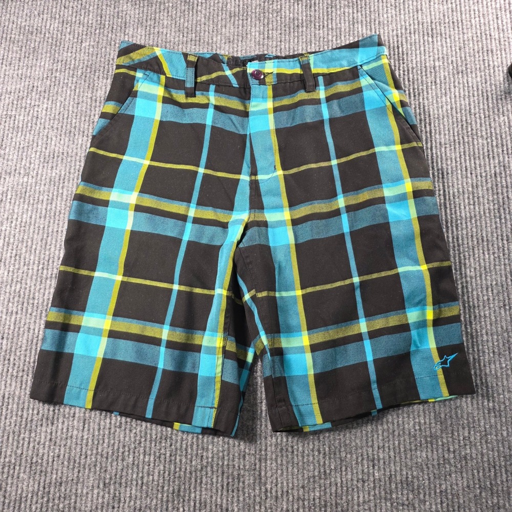 Alpinestars Astars Mens Plaid Shorts Size 33 Black Blue Green Checkered Casual